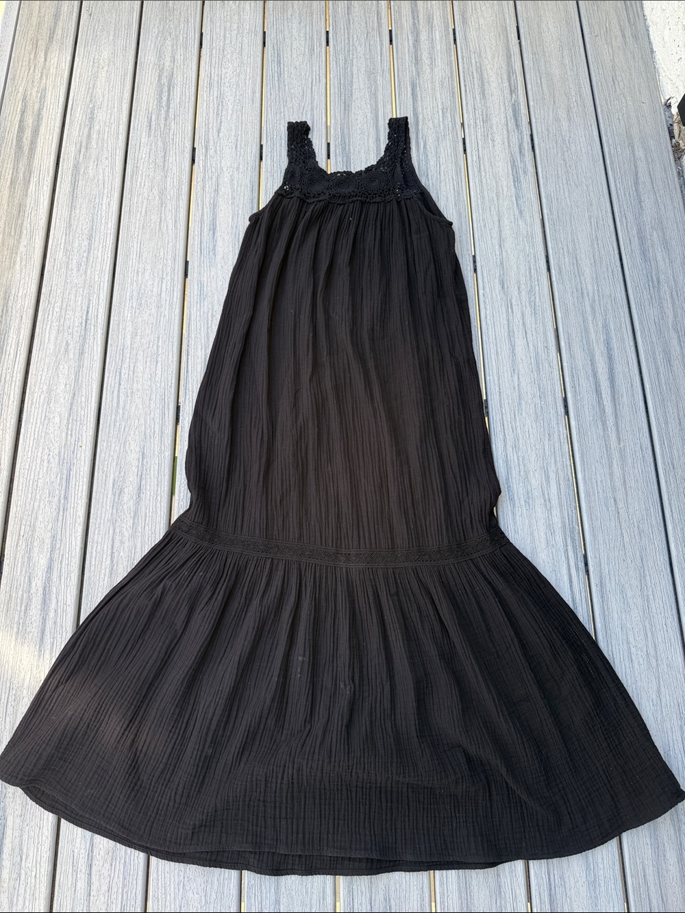 Honorine Black Sleeveless Maxi Dress with Crochet Yoke Small